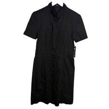 NWT Elie Tahari Linen Alexandra Snap Front Dress Womens Size 6 Black Office $368