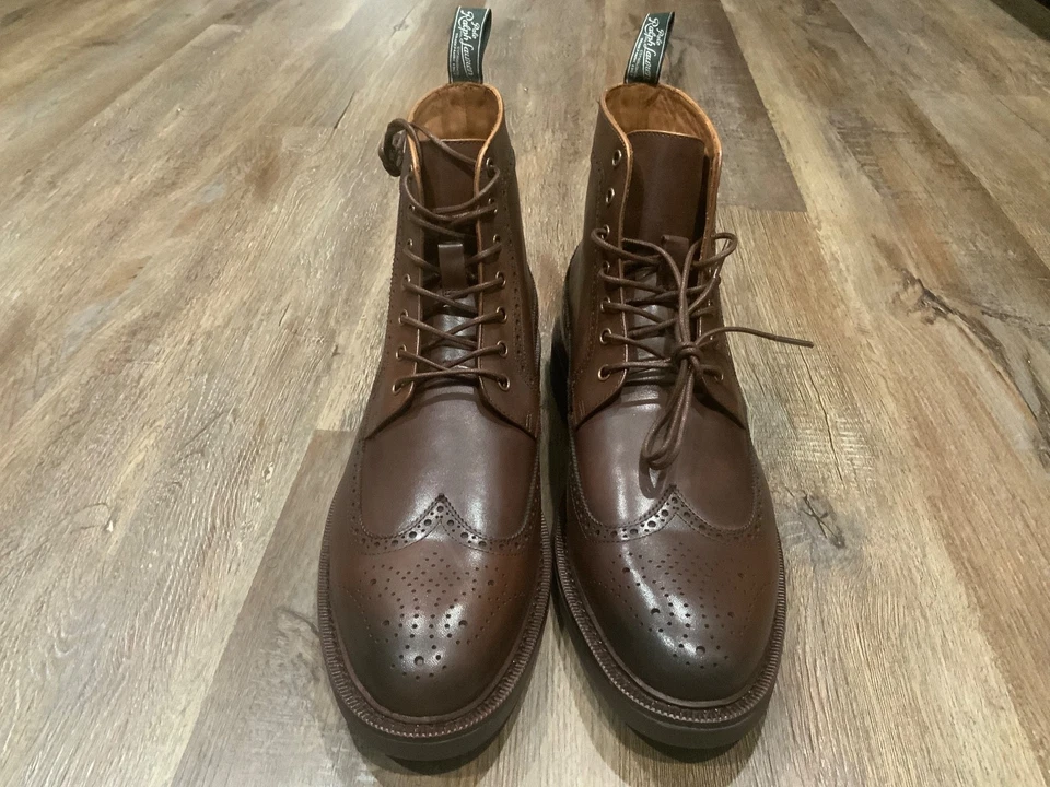 Nuevo Polo Ralph Lauren Asher Cuero Punta de Ala Vestido Botas Marrón Para Hombre EE. UU. 11.5 Foto 3 de 4
