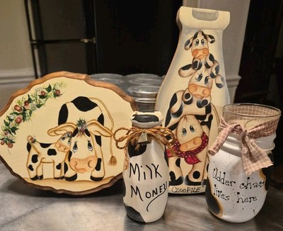 4- Vintage Handmade Cow Decor. Signs are signed by Artist