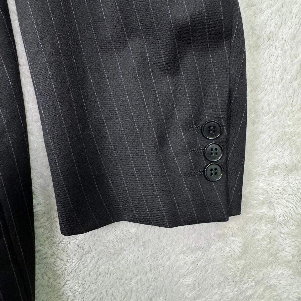 VINTAGE Pal Zileri Black Pinstripe 3-Button 100% Wool Suit Mens 46L Pants 36x32 - Image 3 of 4