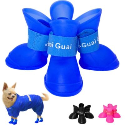 4pcs Waterproof Dog Shoes Small Medium Dogs Non-Slip Rain Boots Pet Snow  Booties