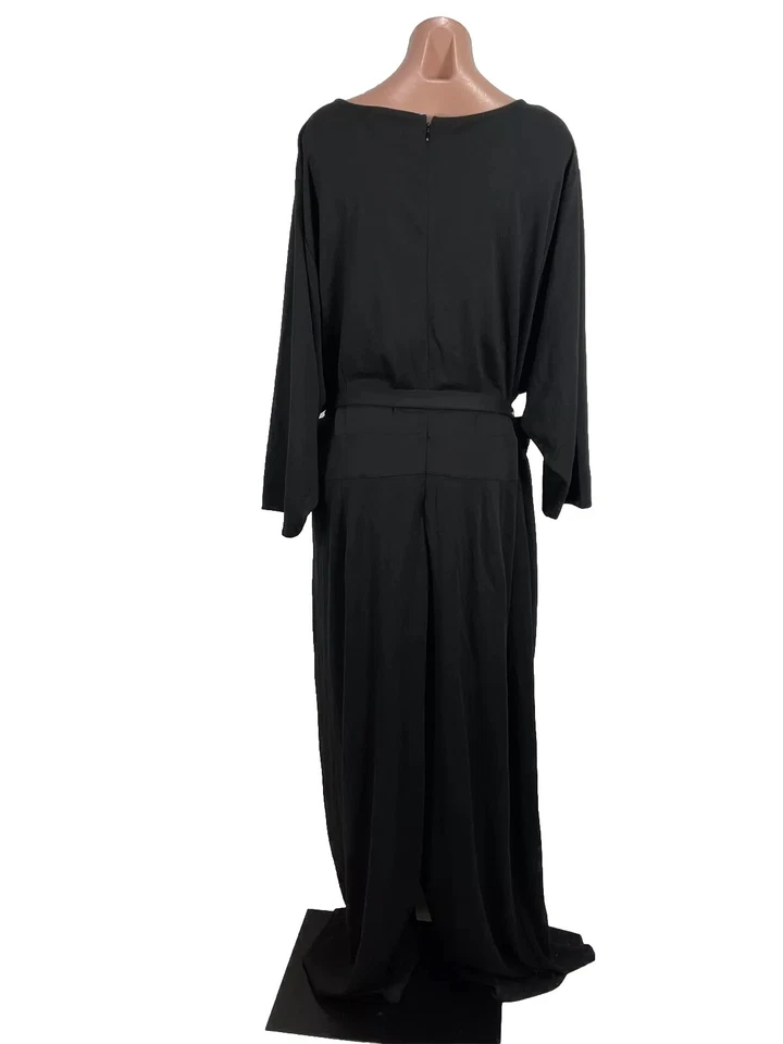 LANE BRYANT Black LENA WIDE LEG BELTED JUMPSUIT SZ 34/36 3/4 Sleeve - Image 2 of 4