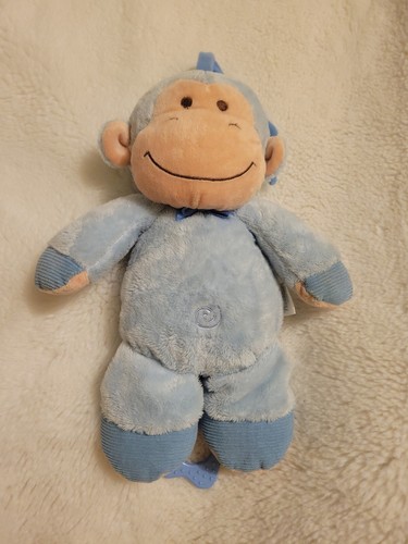 Carter's Blue Monkey Plush Musical Pull Ring Hanging Crib Toy Prestige Lovey - Picture 2 of 6