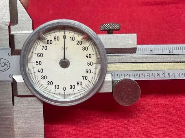 Helios Dial Caliper with Nib Jaws, White Face, 6"   - VINTAGE -leather case - Image 3 of 4
