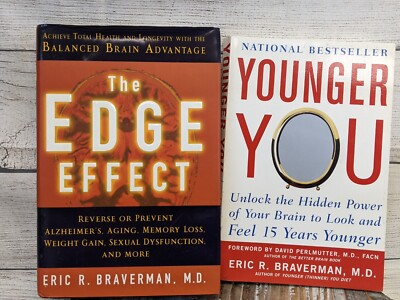Eric Braverman Lot of 2 Books Younger You & The Edge Effect - Aging, Memory Loss