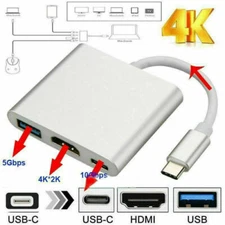Type C USB 3.1 to USB-C 4K HDMI USB 3.0 Adapter Cable 3 in 1 Hub For Macbook Pro