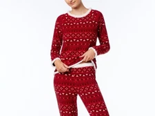 Ande Fleece-Trimmed Top Pajama  Size S Crimson Autumn 