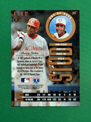 1996 Leaf Studio Baseball #26 Barry Larkin Press Proofs Bronze Parallel /2000 - Picture 2 of 2