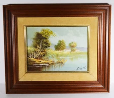 Vintage 9" Acrylic Painting Impressionism on Canvas Signed Windy Lakescape 