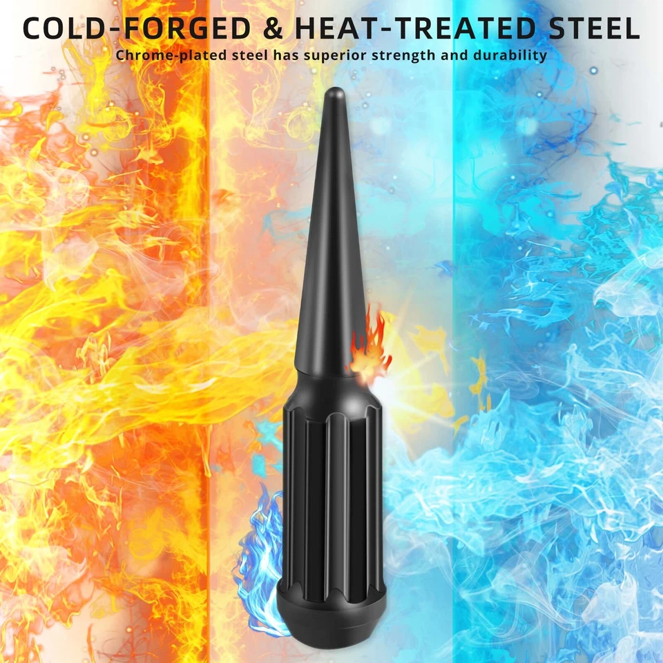 For Toyota Tundra 07-22 24x Black Spiked Lug Nuts M14x1.5 Thread 4.4" Tall + Key - Image 4 of 4