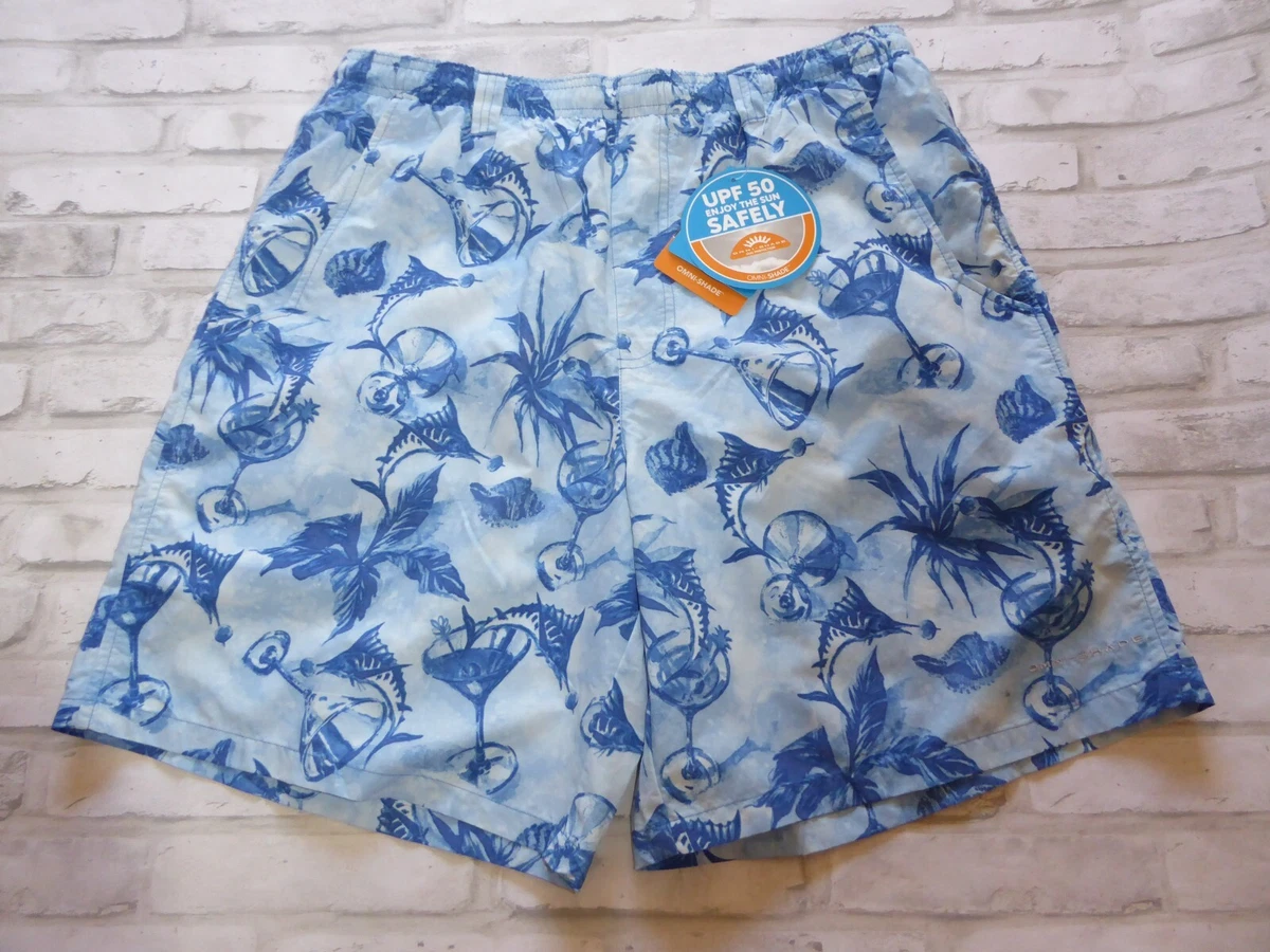 Columbia UPF 50 Omni Shade Blue Saltwater Fish Swim Trunks Martini