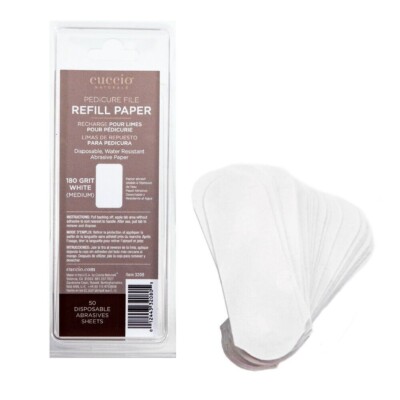 Cuccio Pedicure File 50 x WHITE 180 grit Refills Abrasive Water Resistant 1-PACK