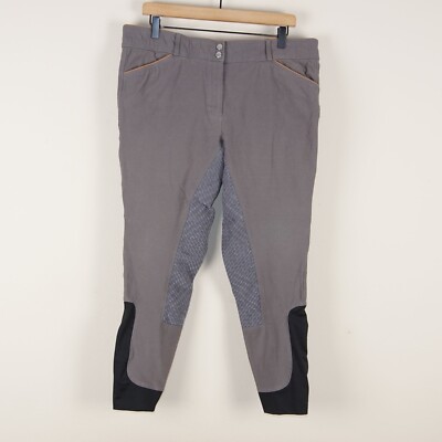 Dover Saddlery Gray  Wellesley Piped Silcone Full Seat Breech Pants Sz 34
