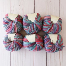 Lang Street Yarn ~ Lot of 6 ~ #64 Aqua/Red/Multi ~ 100% Cotton ~ Tape Yarn