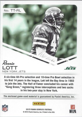 2015 Donruss Elite Throwback Threads Ronnie Lott Jersey New York Jets