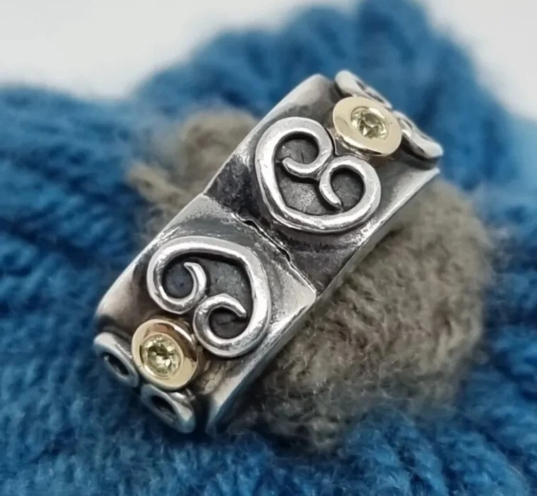 Genuine Pandora 2 Tone Silver 14ct 14k Gold Heart Scroll Clip Charm Rare