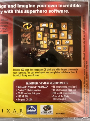 The Incredibles PC-CD ROM Print Studio - Disney Pixar (Win 98/Me/XP) Brand New! - Picture 5 of 5