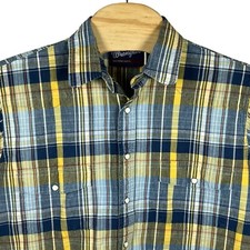 Wrangler Western Vintage Men Large Pearl Snap Plaid Short Sleeve Shirt