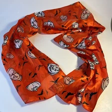 Halloween Scarf Orange Pumpkin Bat Print Fun Novelty