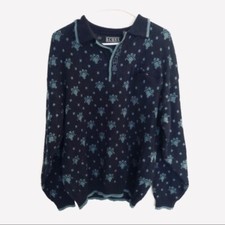 Vintage Oversized Navy Patterned Pullover Size M Unisex