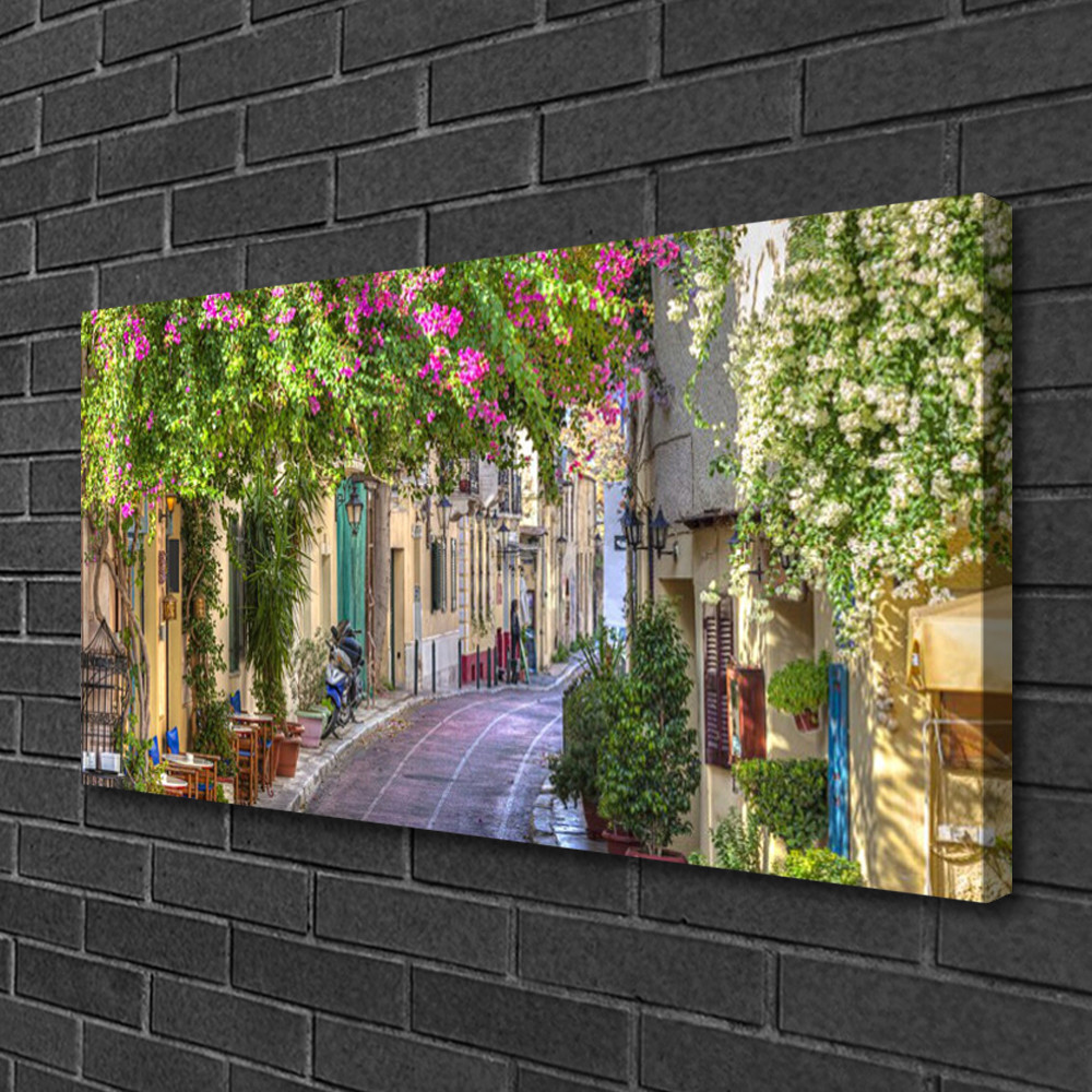 Tableau photo sur toile 100x50 cm ruelle fleurie pour sublimer votre salon