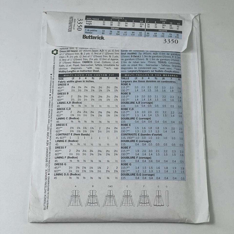 Butterick Sewing Pattern 3350 Girls 6-8 Easy Party Dress with Sleeve & Neck Var - Image 4 of 4