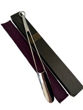 Shoe Horn Vintage Chrome Metal Extra Long 17  Royal Horn Velvet Cover In Box New