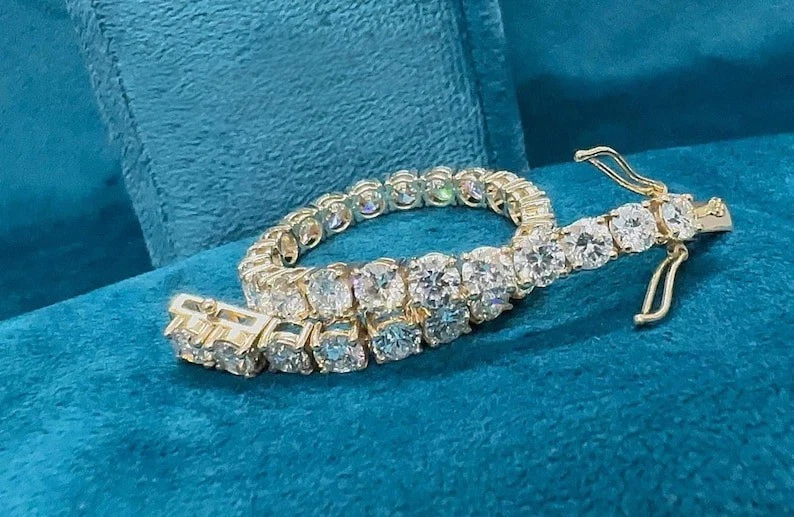 7' Inch Long Tennis Wedding Bracelet Solid 14K Yellow Gold 7 CT Round Cut VVS1 - Image 4 of 4