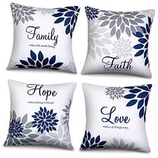 4 Pcs Flower Pillow Covers Square Winter Pillow Cushion Cases Gray Series