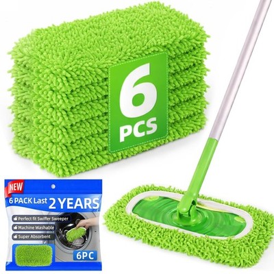 6PCS Reusable Microfiber Mop Pads Compatible with Swiffer Sweeper, Mop Repla..
