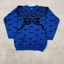 Vintage Knitted Jumper abstract flower and bow patterned knit sweater Women's