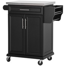 HOMCOM Rolling Kitchen Cart Storage Trolley with Drawer Towel Rail Steel Black