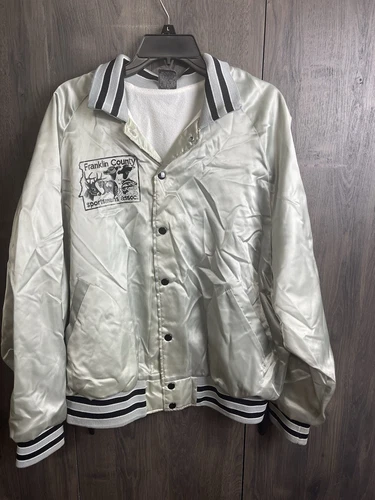 Vintage Aristo Jac Satin Bomber Jacket Sportsman Association Adult 2X Silver - product listing photo