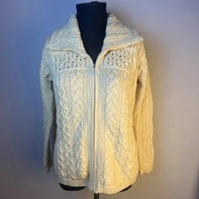 Aran Craft Ivory Zip Up Cardigan 100% Merino Wool Made I. Ireland READ