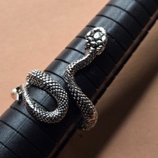 Coiled Wrap Snake Ring Adjustable Size 8 Silver tone