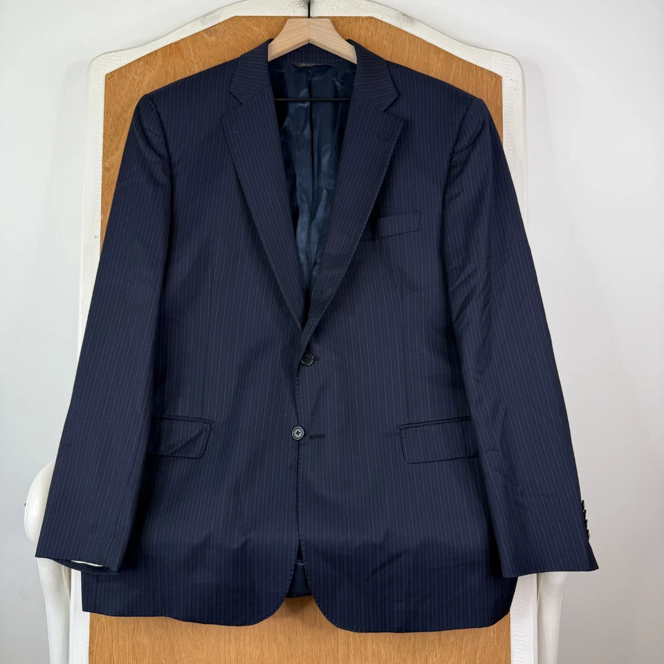 Saks Fifth Avenue Suit Mens 44R Navy Blue Pinstripe 2 Button Ermengildo Zegna - Image 2 of 4