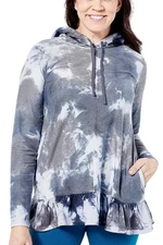 LOGO Lounge by Lori Goldstein Tie Dye Reverse Terry Hoodie Grey