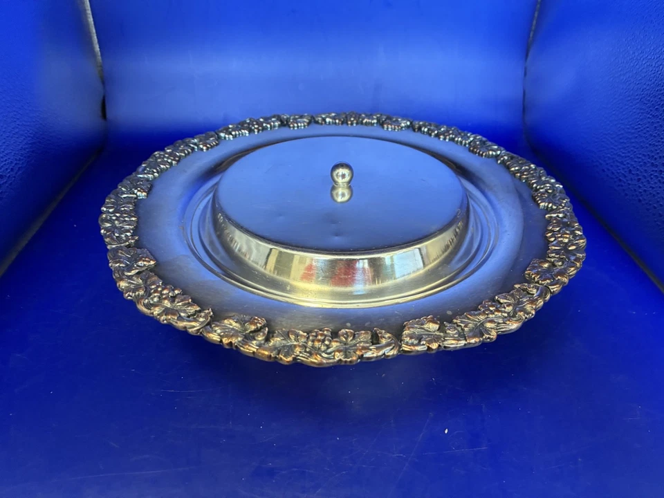 Calentador de bollos cubierto cúpula plateada vintage de 3 piezas plata sobre cobre Sheffield Foto 3 de 4