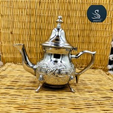 Small Moroccan Tea Pot With Legs Handmade Royal Stamped Engraved Arabic Design 