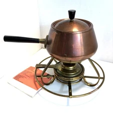 Spring Switzerland Fondue Pot With Burner & Stand Copper & Brass Vintage MCM