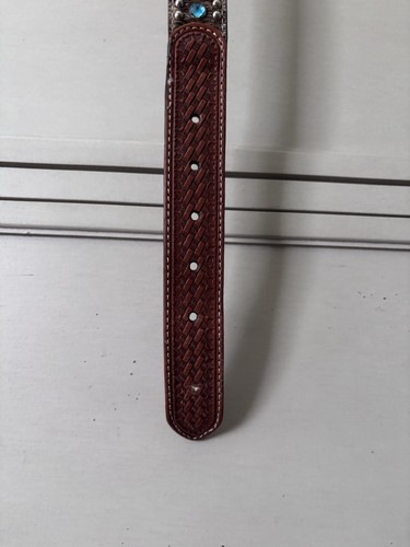 Nocona Western Boys Belt Youth Leather Calf Hair Rhinestones Brown 18 - Picture 4 of 7