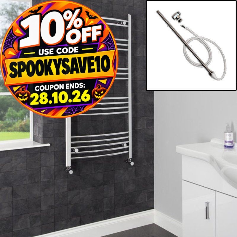 Dual Fuel Heated Towel Rail Chrome Designer Curved Manual Electric 1200X600mm - Image 2