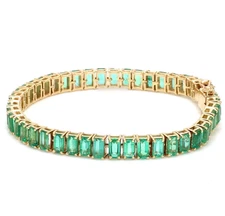 14k Solid Gold Natural Zambia Emerald Tennis Bracelet 7in Green Zambia Emerald