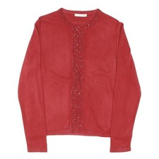 MARKS SPENCER Womens Red Jewelled Plain Crew Neck Basic Knit UK 12 Jumper
