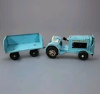 Vtg Tonka Airlines Turquoise Pressed Steel Airport Tug Tractor Truck W/ Trailer