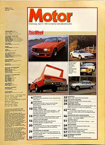 MOTOR MAGAZINE 20-APR-85 - AMG Mercedes 500 SEC C126, Subaru 1.8 RX Turbo - Picture 2 of 7