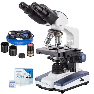 AmScope 40X-2000X Fernglas LED Verbindung Mikroskop+1.3MP Digitalkamera+Folien