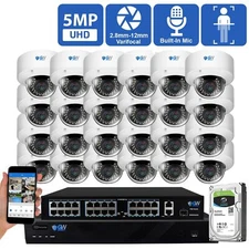 32 Channel NVR 24 x 5MP AI 2.8-12mm Varifocal Mic IP PoE Dome Security Camera 8T