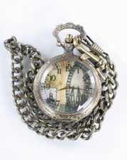 Quartz Pocket Watch Men Gold Stainless Steel 14 in. Chain Fob Batt Colorful Ship