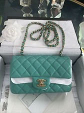 CHANEL 19S Sea Green Classic Mini Flap Bag Lambskin Rectangular GHW New/receipt